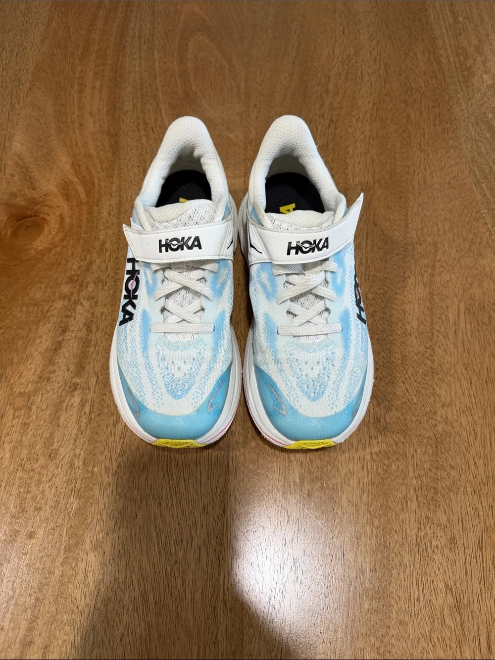 Hoka Kids Light Blue and White Hook-and-Loop Sneakers